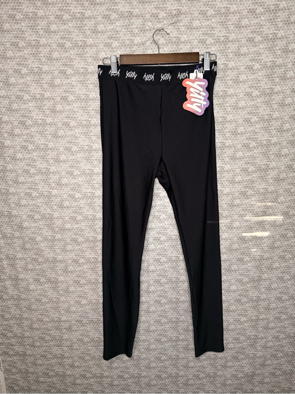 Yitty Major Label Smoothing High Rise Ankle Leggings Logo Stretch Black L